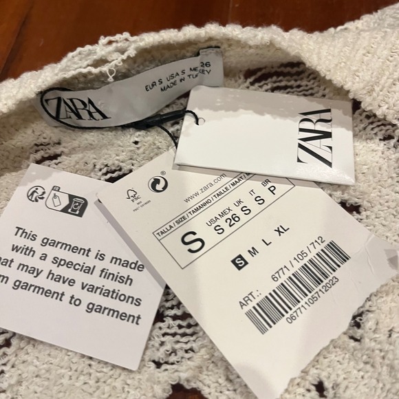 ZARA Cardigan Sweater Knit Cream Beige Distressed Button Front Long Sleeve New S - Picture 2 of 10